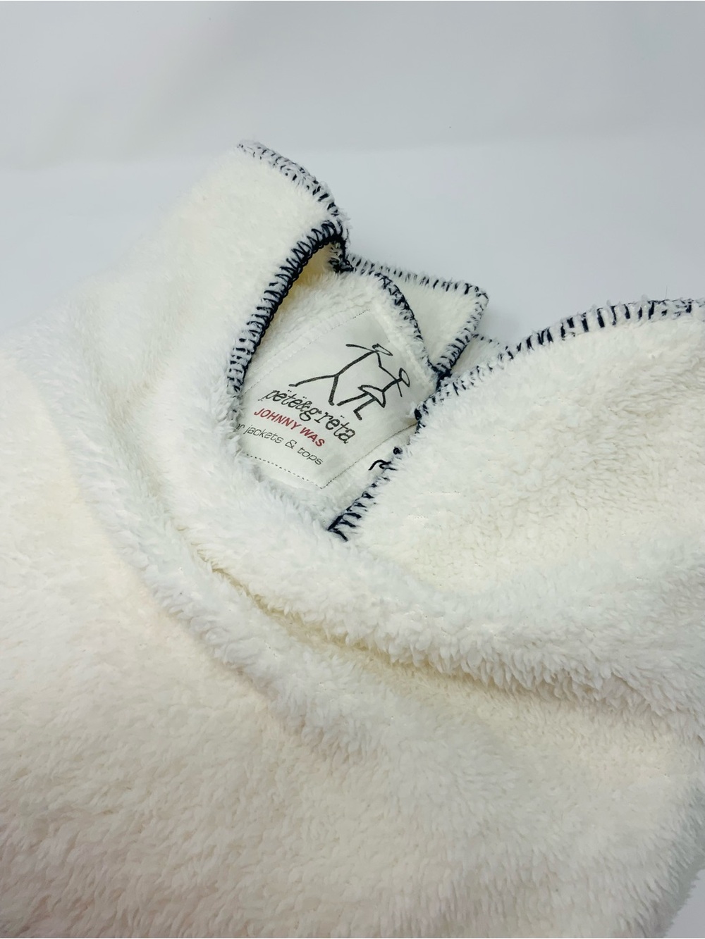 Johnny Was for Pete & Reta Soft Cream Sherpa Sweater with Black Stitching
